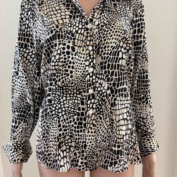 Vintage TALBOTS Women's Stretch Silk Blouse  Animal Print Petite  Size  16P - Picture 4 of 8